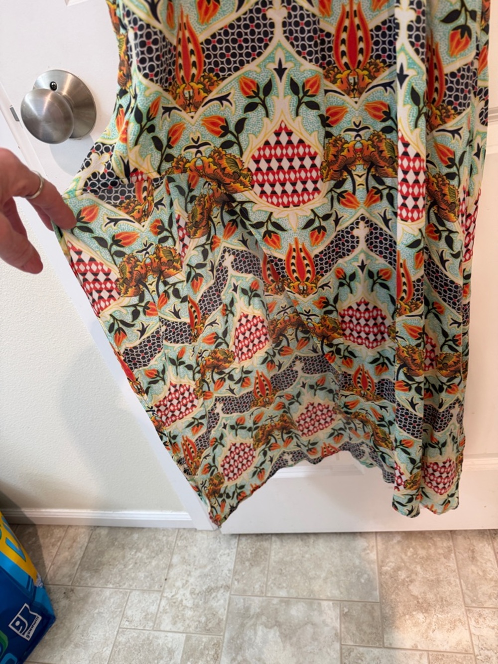 Boho Floral Maxi Dress in Mint and Coral - Picture 4 of 7